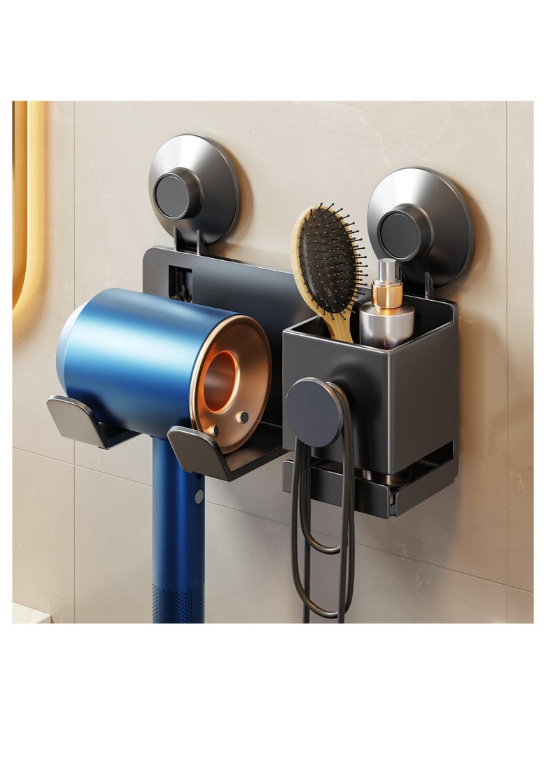 Hair Dryer Holder Wall Mounted, Aluminum Blow Dryer Holder Organizer, Hair Dryer Rack with Plug & Cord Organizer, for Bathroom, Salon, Bedroom Organizers & Storage - Image 1