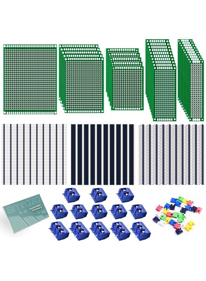Smraza 104pcs Double Sided PCB Board Kit, Prototype Boards for DIY Soldering and Electronic Project Circuit Boards Compatible with Arduino Kits, 30PCS 40 Pin 2.54mm Male and Female Header Connector - Image 1