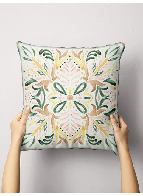 BIANCA Designer Reversible Printed Silk Linen Cushion Covers -1pc 16 X16 Size (Suzane) | with Contrast Front & Back Digital Print | - Hidden Zipper Ornamental-Stripe-sage/Beige