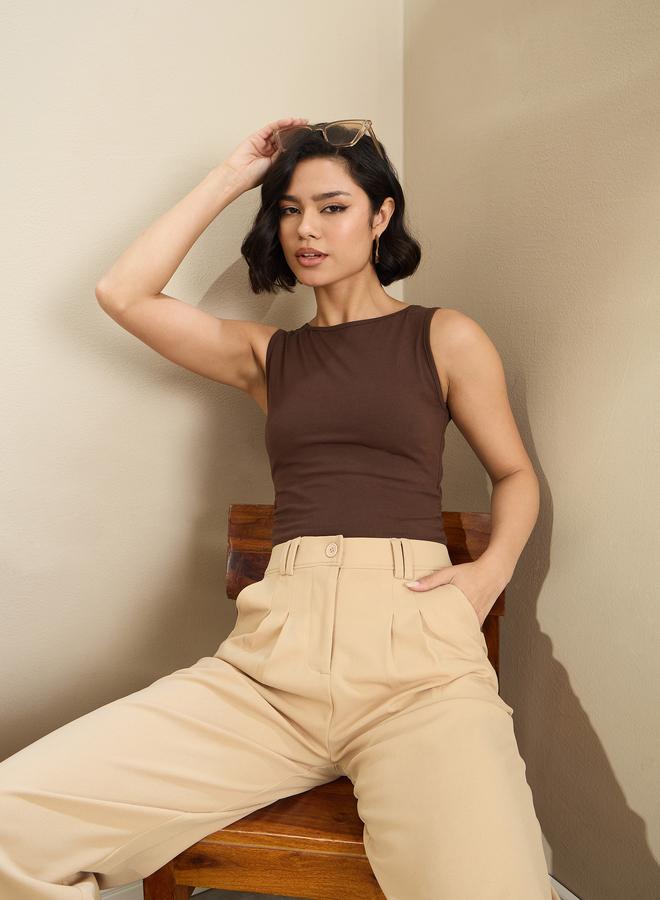 ساسافراس بلوزة قصيرة بدون أكمام من جيرسي ساسافراس بني - Image 2