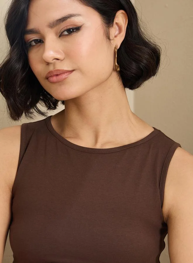 SASSAFRAS  SASSAFRAS Brown Jersey Sleeveless Crop Top for Women | Best Price UAE