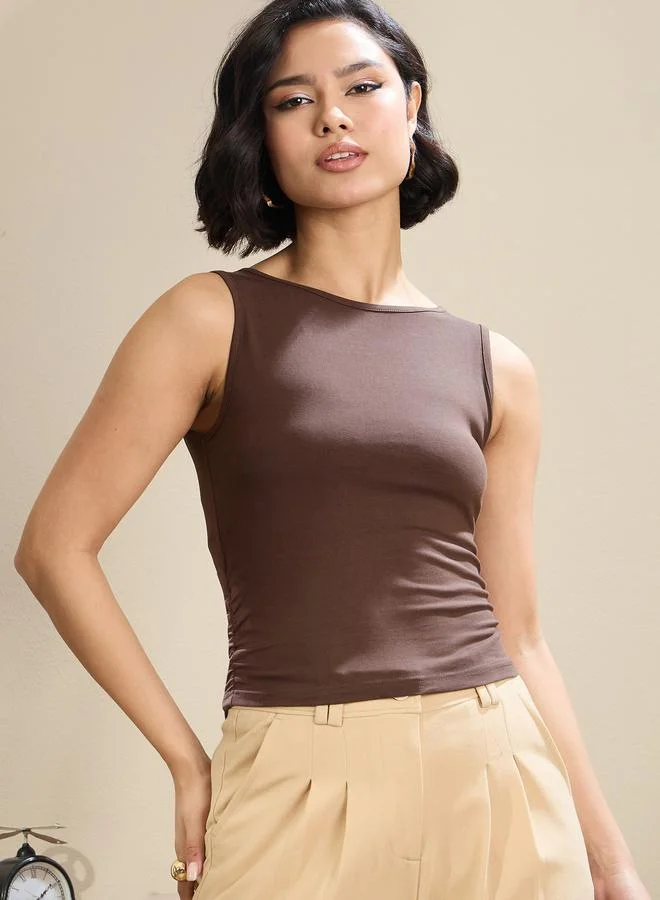 SASSAFRAS SASSAFRAS Brown Jersey Sleeveless Crop Top