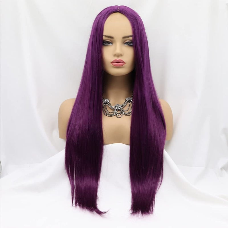 Xiweiya Xiweiya Wigs Long Straight Wig Purple Color Hair Synthetic Full Machine Made Wig Heat Resistant Fiber Middle Parting for Women Cosplay Makeup Party 24 Inches - Image 2