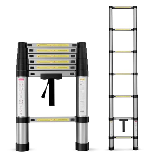 Lifelong Telescopic Ladder for Home, 6.5 Feet - Foldable & Portable Stairs, Versatile Use for Kitchen, Bathroom, Office & Outdoor, Multipurpose Step Ladder with 150 Kg Capacity(LLTL01, Black)Aluminium - Image 1