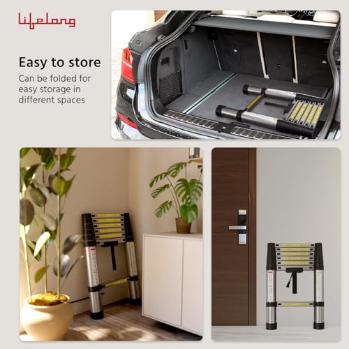 Lifelong Telescopic Ladder for Home, 6.5 Feet - Foldable & Portable Stairs, Versatile Use for Kitchen, Bathroom, Office & Outdoor, Multipurpose Step Ladder with 150 Kg Capacity(LLTL01, Black)Aluminium - Image 5