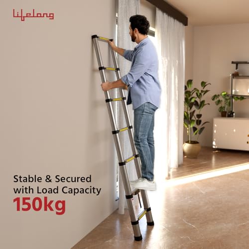 Lifelong Telescopic Ladder for Home, 6.5 Feet - Foldable & Portable Stairs, Versatile Use for Kitchen, Bathroom, Office & Outdoor, Multipurpose Step Ladder with 150 Kg Capacity(LLTL01, Black)Aluminium - Image 4