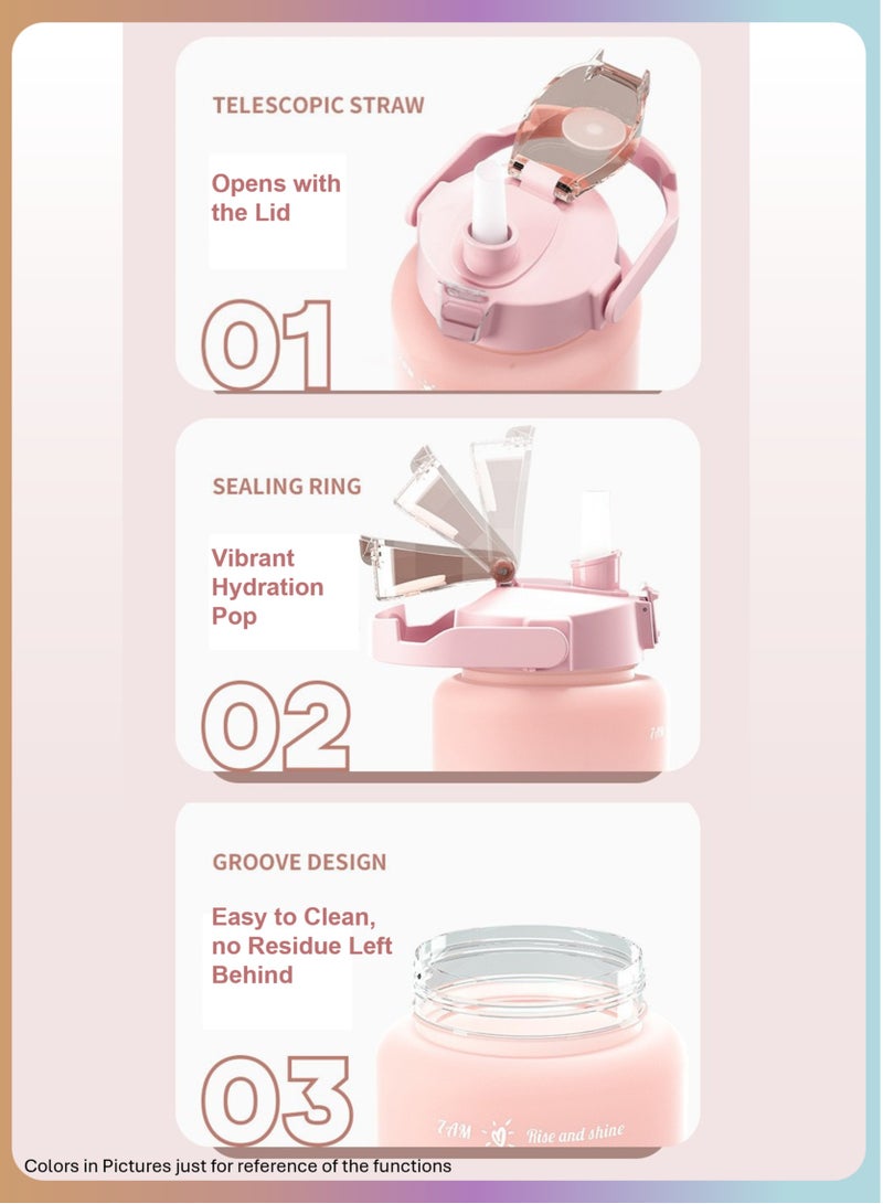 YooA Motivational Large Triple-Set Food-Grade Material Water Bottles in 300ml, 800ml,and 2 Liters | Straw & Handle,Time Markers, Food-Grade, Shatter-Resistant,For All Ages,Activities (Purple, Blue, Orange) - Image 5