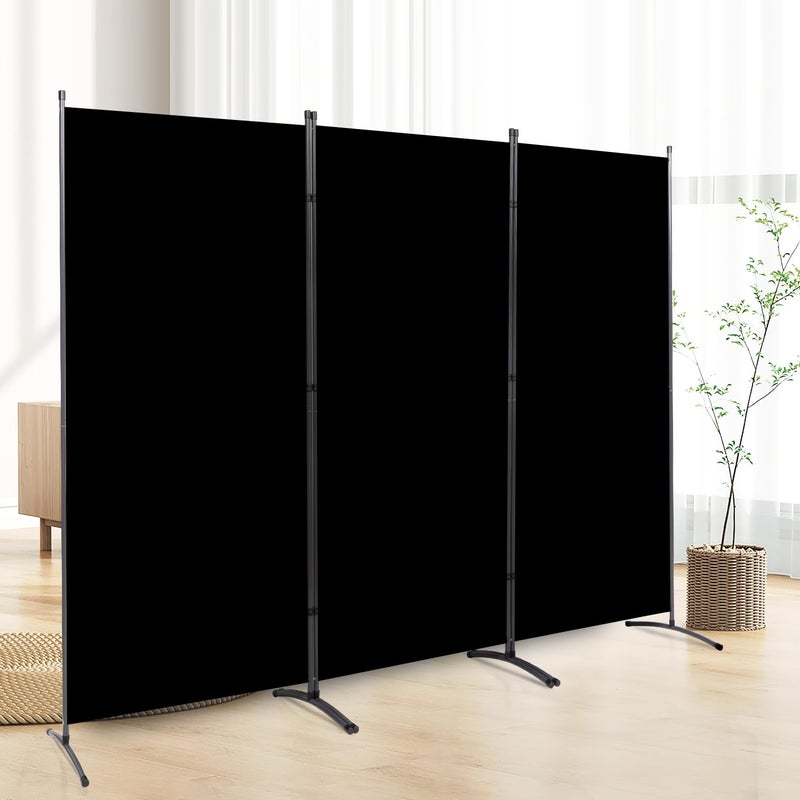 CHOSENM 3 Panel Folding Privacy Screens 6 FT Tall Wall Divider with Metal Frame Freestanding Room Divider for Office Bedroom Study 3 Panel Black