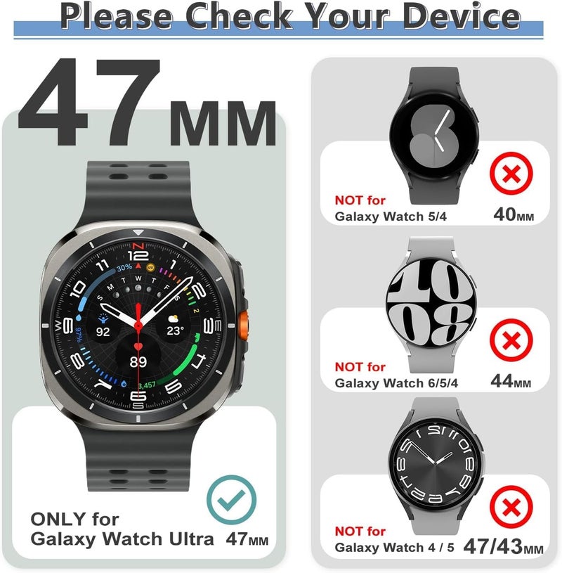 Meyaar Compatible with Samsung Galaxy Watch 7 Ultra 47mm Band, Soft Sport Silicone Breathable Strap Watch Bands Men Women for Samsung Galaxy Watch Ultra 47mm (2024) (Black) - Image 3