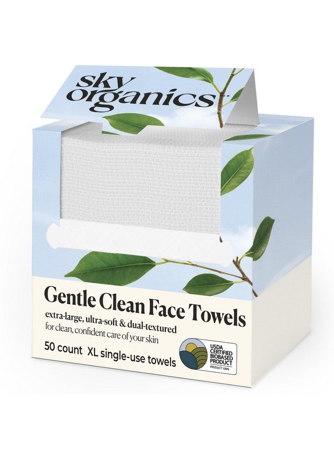 سكاي أورغانكس مناشف وجه Sky Organics Gentle Clean، منشفة وجه بيولوجية معتمدة من وزارة الزراعة الأمريكية، كبيرة جدًا، فائقة النعومة، ذات ملمس مزدوج، للاستخدام مرة واحدة، مضادة للحساسية، 50 منشفة نظيفة XL، عبوة واحدة - Image 1