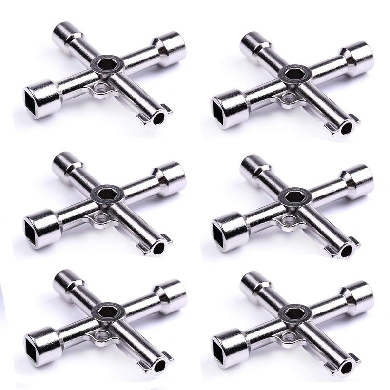 4 in 1 Alloy Triangle/square 4 Way Service Utility Cross Triangle/square Keys for Train Electrical Elevator Cabinet Valve â€¦ (6pcs 4 way wrench key)