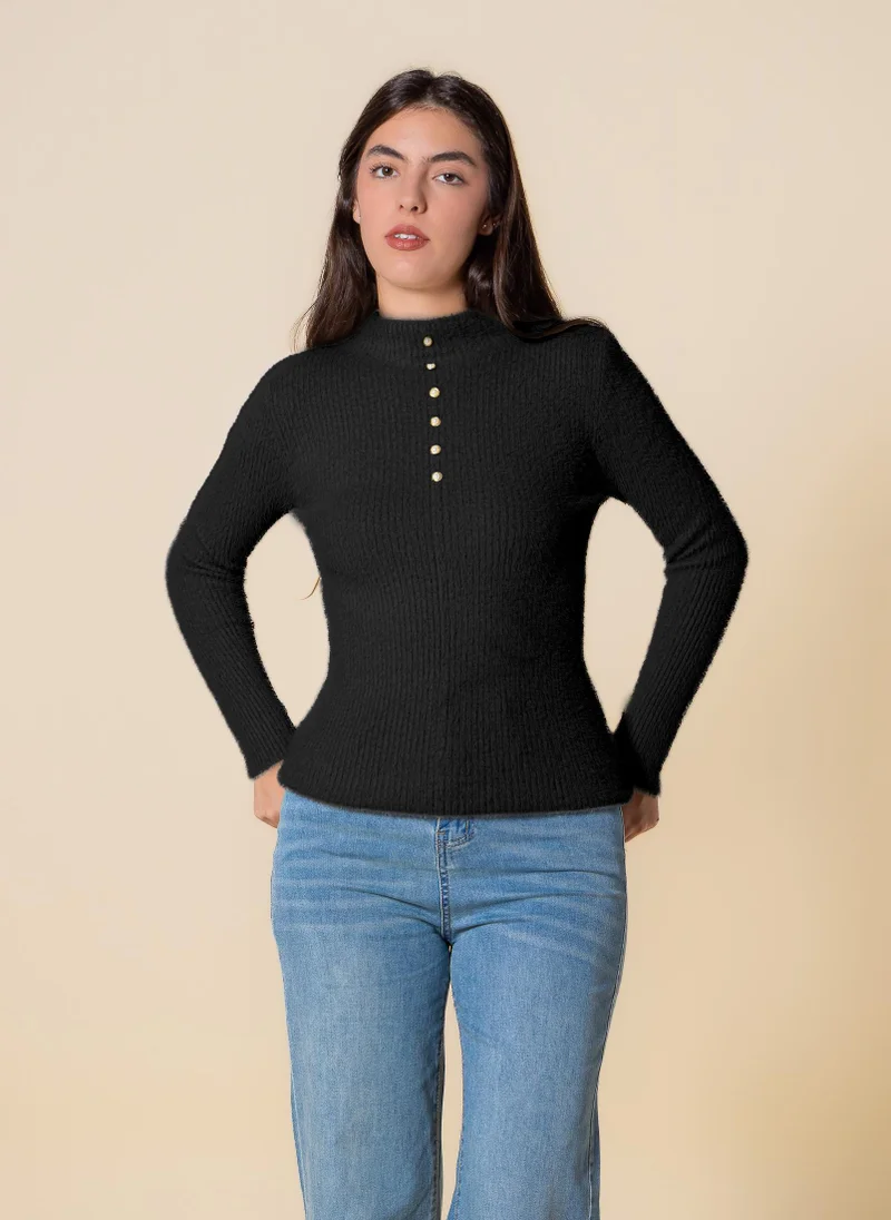 SHAPES DETAILED KNIT HIGH NECK TOP