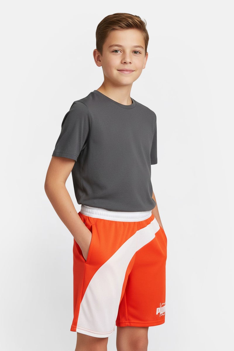 PUMA Kids Boy Brand Logo Basketball Shorts, Coral - Image 1