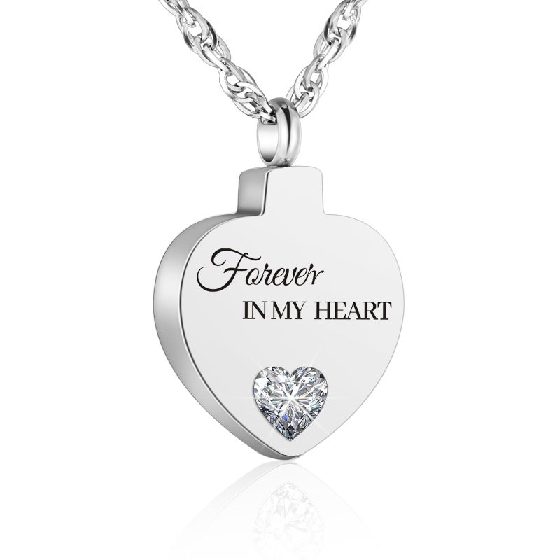 XIUDA Crystal Cremation Urn Necklace for Ashes Keepsake Birthstone Cremation Jewelry Heart Ashes Necklace for Women Stainless Steel Memorial Pendant - Forever In My Heart - Image 1