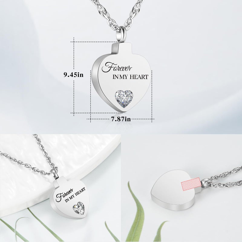 XIUDA Crystal Cremation Urn Necklace for Ashes Keepsake Birthstone Cremation Jewelry Heart Ashes Necklace for Women Stainless Steel Memorial Pendant - Forever In My Heart - Image 2