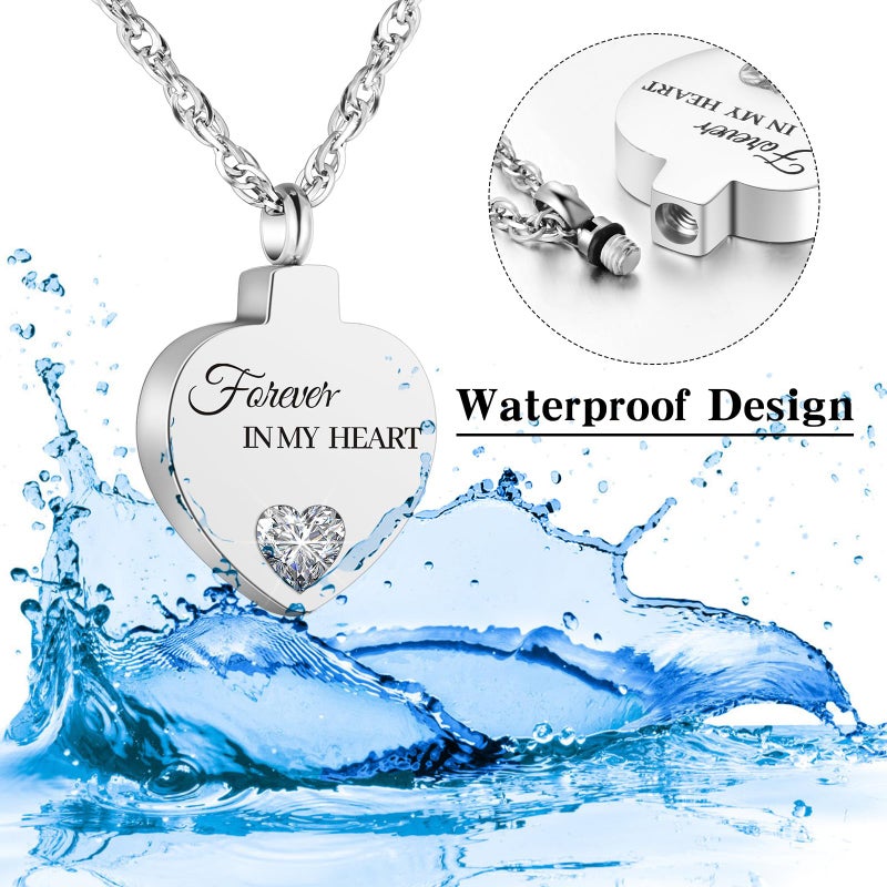 XIUDA Crystal Cremation Urn Necklace for Ashes Keepsake Birthstone Cremation Jewelry Heart Ashes Necklace for Women Stainless Steel Memorial Pendant - Forever In My Heart - Image 4