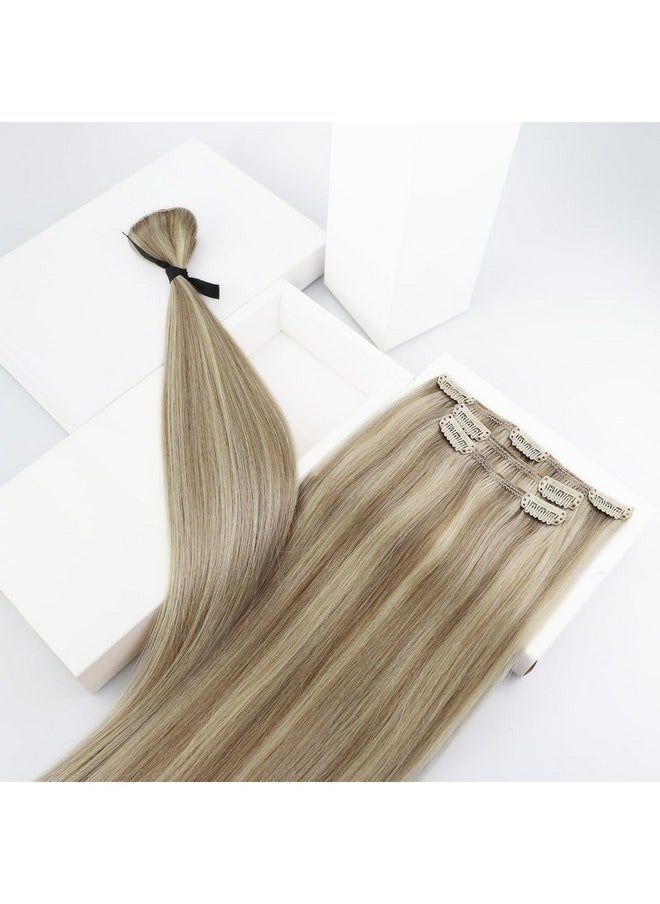 Sunny Hair Clip In Hair Extensions Straight Human Hair Clip In Extensions Remy Clip In Hair Extensions Real Human Hair Extensions Clip Ins Golden Blonde Highlights Light Blonde 18Inch 