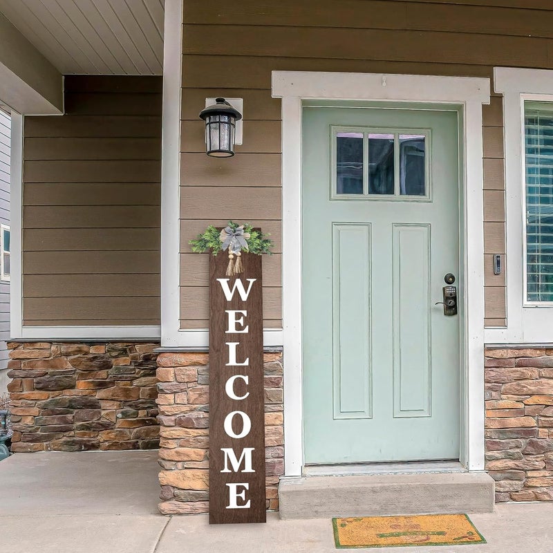 RLWangChao Outdoor Welcome Sign for Front Door Standing 47"X8" Large Farmhouse Wood Framed Tall Leaner Vertical Decor Rustic Home Outside Welcome Sign for Front Porch Decoration (Wood) - Image 4