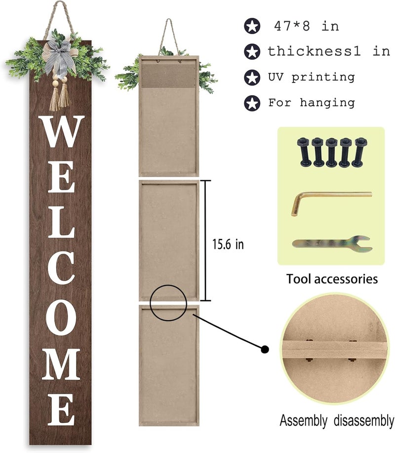 RLWangChao Outdoor Welcome Sign for Front Door Standing 47"X8" Large Farmhouse Wood Framed Tall Leaner Vertical Decor Rustic Home Outside Welcome Sign for Front Porch Decoration (Wood) - Image 2