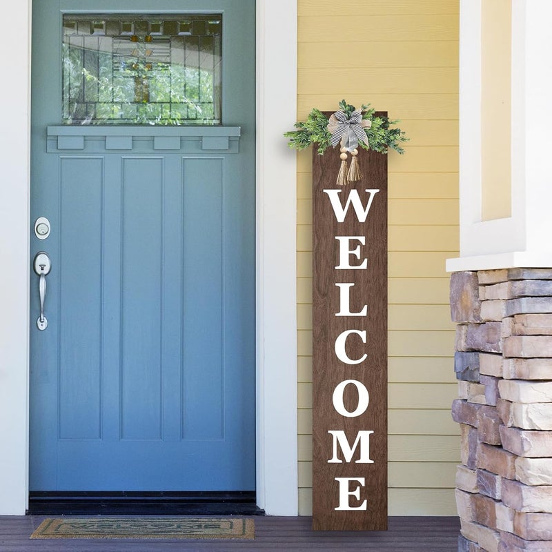 RLWangChao Outdoor Welcome Sign for Front Door Standing 47"X8" Large Farmhouse Wood Framed Tall Leaner Vertical Decor Rustic Home Outside Welcome Sign for Front Porch Decoration (Wood) - Image 3