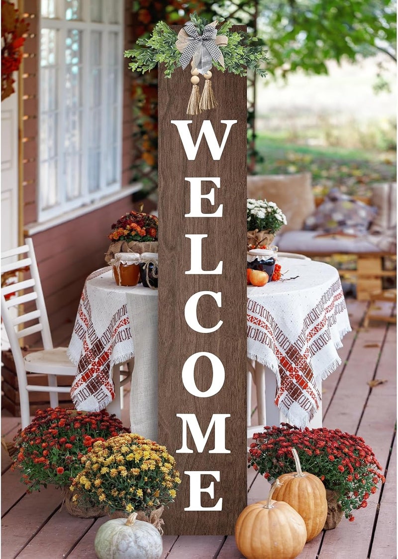 RLWangChao Outdoor Welcome Sign for Front Door Standing 47"X8" Large Farmhouse Wood Framed Tall Leaner Vertical Decor Rustic Home Outside Welcome Sign for Front Porch Decoration (Wood) - Image 1