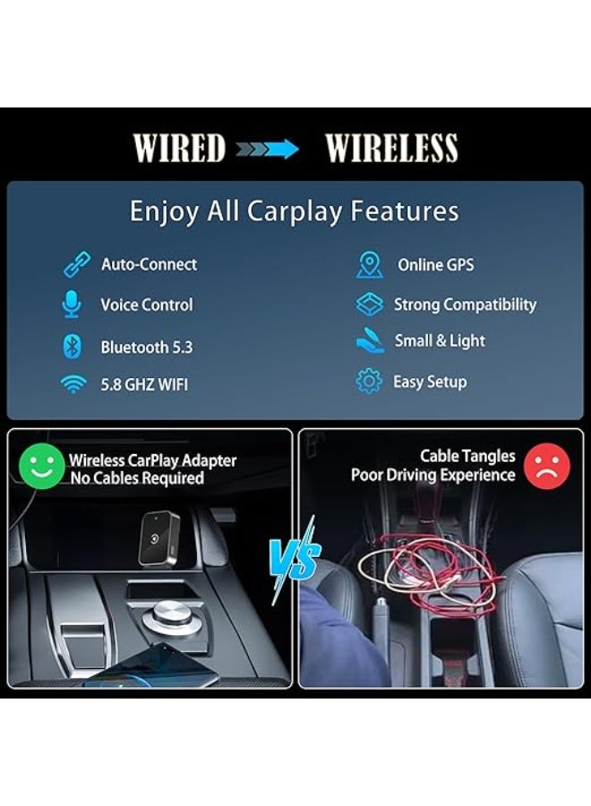 محول كار بلاي لاسلكي لأجهزة آيفون - يحول التوصيل السلكي إلى لاسلكي - دونجل ميني بتشغيل فوري مع زر إعادة ضبط - Image 3