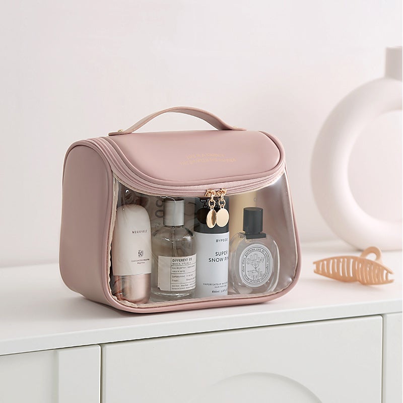 PVC Transparent Cosmetic Bag with Handle, Travel Toiletry Organizer, Large Capacity & Hanging - Image 4