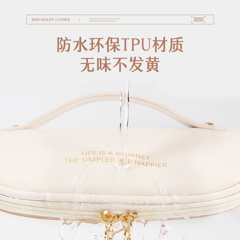 PVC Transparent Cosmetic Bag with Handle, Travel Toiletry Organizer, Large Capacity & Hanging - Image 3