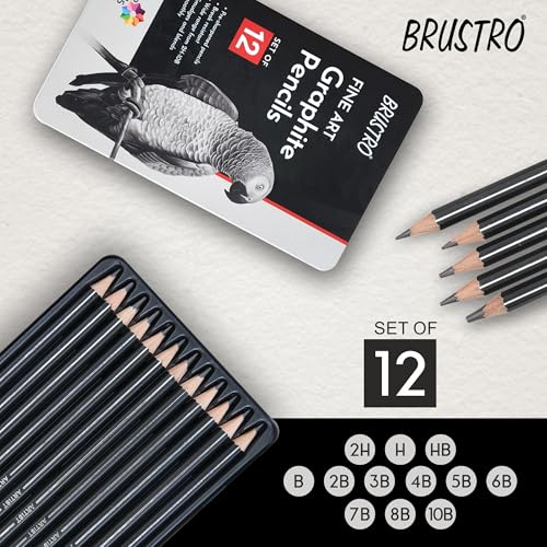 BRUSTRO Fine Art Graphite Pencil - Set of 12 (10B - 2H) with Mechanical Precision Retractable Eraser(2.3mm) | Ideal for Drawing,Sketching,Mandala,Shading,Artwork, Beginners, Artists and Professionals - Image 5