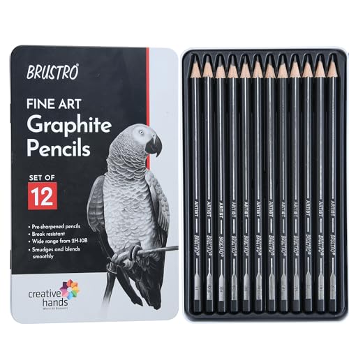 BRUSTRO Fine Art Graphite Pencil - Set of 12 (10B - 2H) with Mechanical Precision Retractable Eraser(2.3mm) | Ideal for Drawing,Sketching,Mandala,Shading,Artwork, Beginners, Artists and Professionals - Image 2