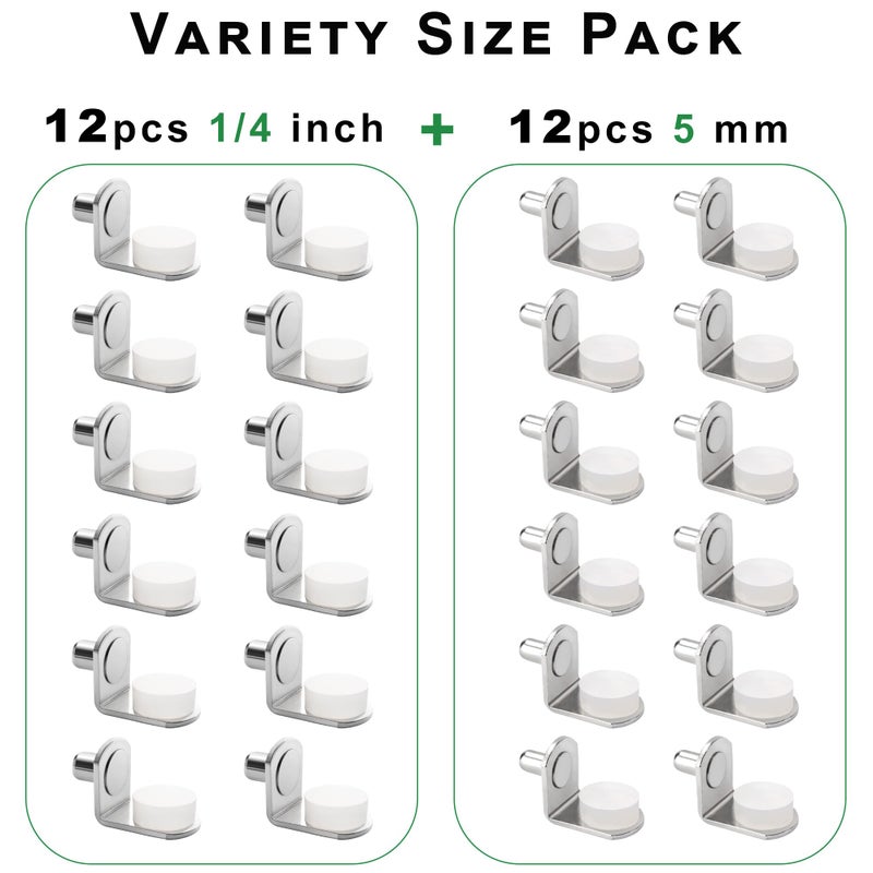 Keenkee 5mm 1/4 Inch Cabinet Shelf Support Pegs Metal Shelving Pins for Bookshelf Shelves in Cabinets, 24Pcs Nickel - Image 2