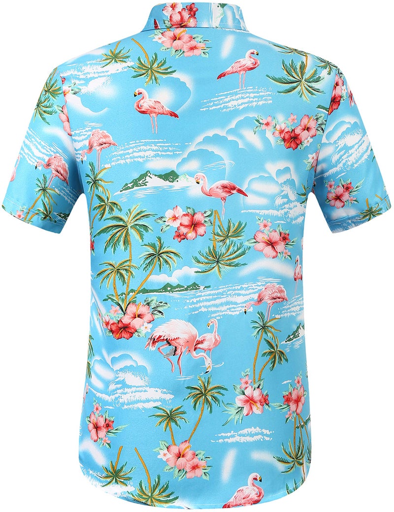 SSLR Hawaiian Shirt for Men Flamingo Short Sleeve Casual Button Down Shirts Summer Beach Shirt (Large, Blue) - Image 2