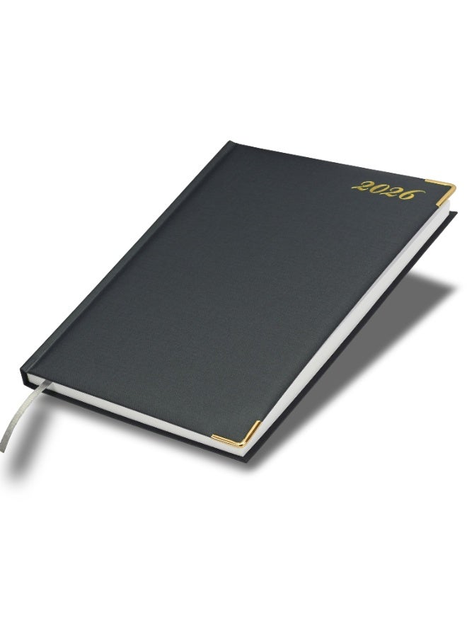 FIS 2026 Diary, A4 Size Diary(210x297mm), Hard Cover Vinyl Materials, 1 Side Padded Cover, Golden Corners, English, 60gsm White Paper, Grey Color-FSDI42E26GY - Image 1