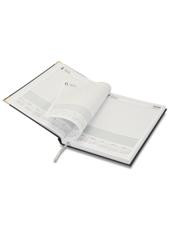 FIS 2026 Diary, A4 Size Diary(210x297mm), Hard Cover Vinyl Materials, 1 Side Padded Cover, Golden Corners, English, 60gsm White Paper, Grey Color-FSDI42E26GY - Image 5