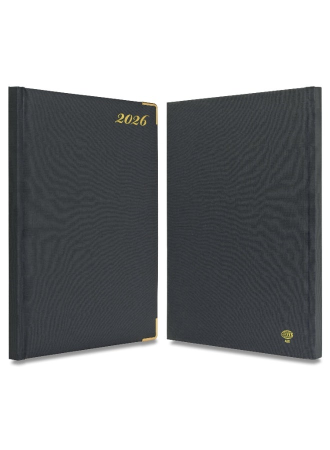 FIS 2026 Diary, A4 Size Diary(210x297mm), Hard Cover Vinyl Materials, 1 Side Padded Cover, Golden Corners, English, 60gsm White Paper, Grey Color-FSDI42E26GY - Image 2