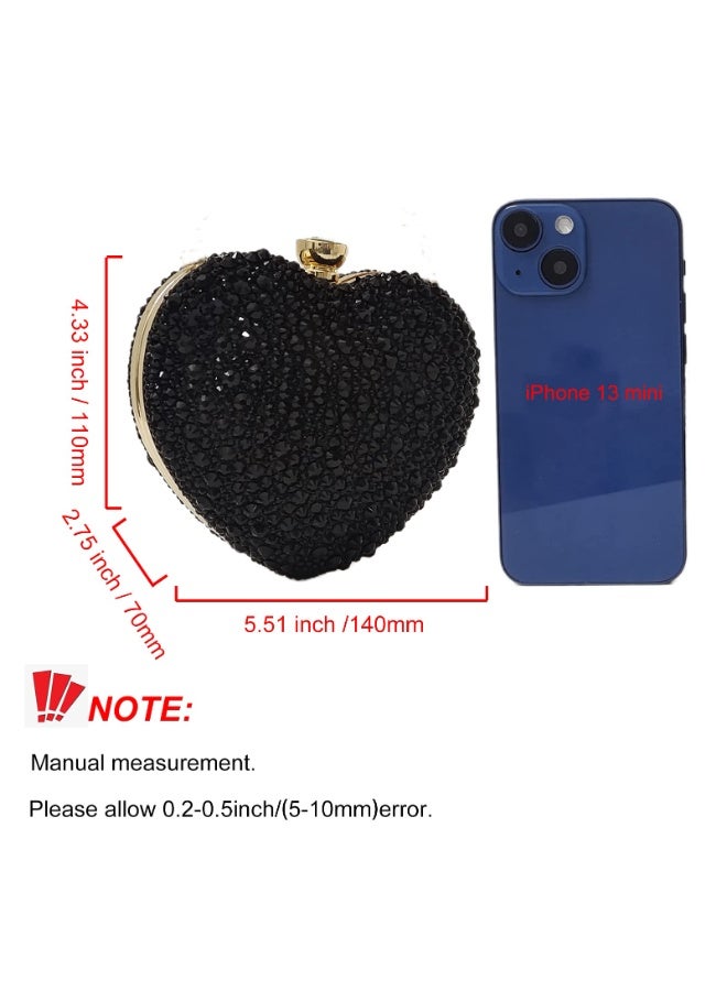 Cute Heart Shape Clutch Purse - Mini Love Heart Rhinestone Wedding Handbag Party Women Purse - Image 5