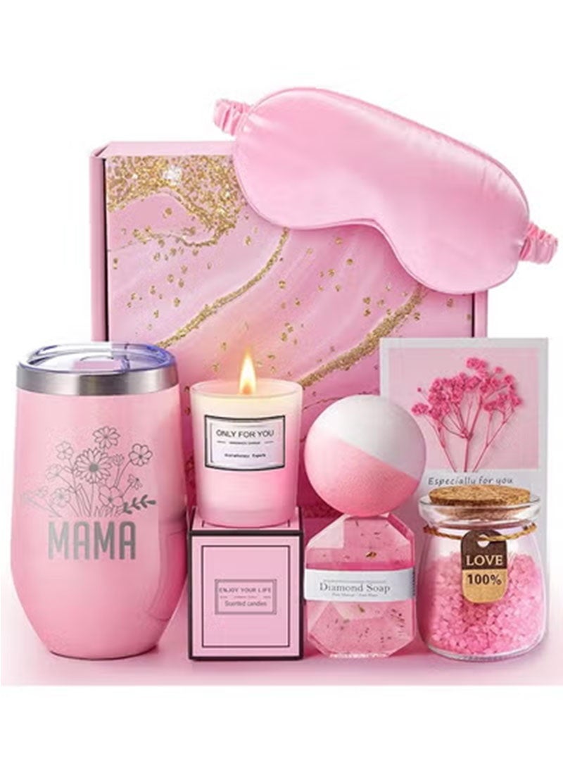 Topyich 7PCS Birthday Gift Box Set for Ladies, Relaxing Spa Gift Basket, Unique Pink Inspirational Gifts for Her  - Image 1