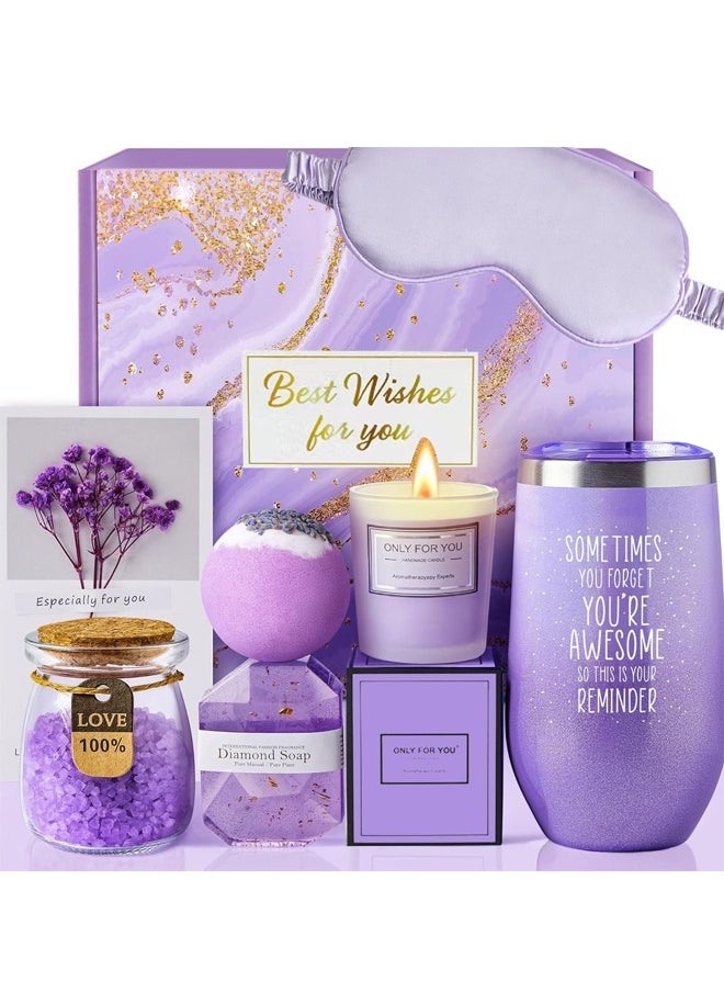 Topyich - 7PCS Birthday Gift Box Set for Ladies, Relaxing Spa Gift Basket, Unique Purple Lavender Inspirational Gifts for Mom Sister Wife Girlfriend Best Friends Coworker Teacher - Image 1