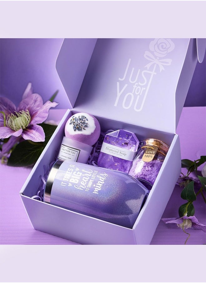 Topyich - 7PCS Birthday Gift Box Set for Ladies, Relaxing Spa Gift Basket, Unique Purple Lavender Inspirational Gifts for Mom Sister Wife Girlfriend Best Friends Coworker Teacher - Image 1