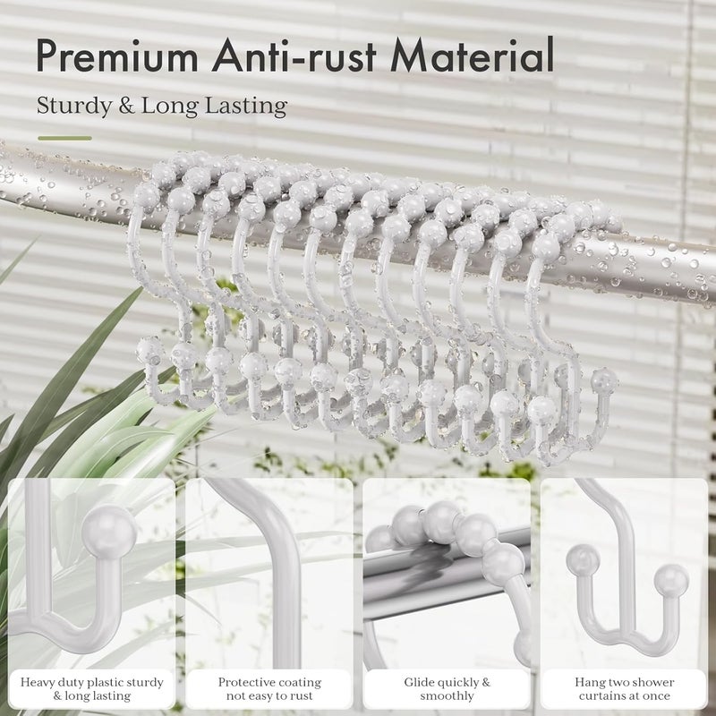 Amazer Plastic Shower Curtain Hooks, Double Shower Curtain Rings, Shower Rings for Shower Curtain, White Shower Hooks for Curtain Liner Bathroom - 12 Pcs - Image 3