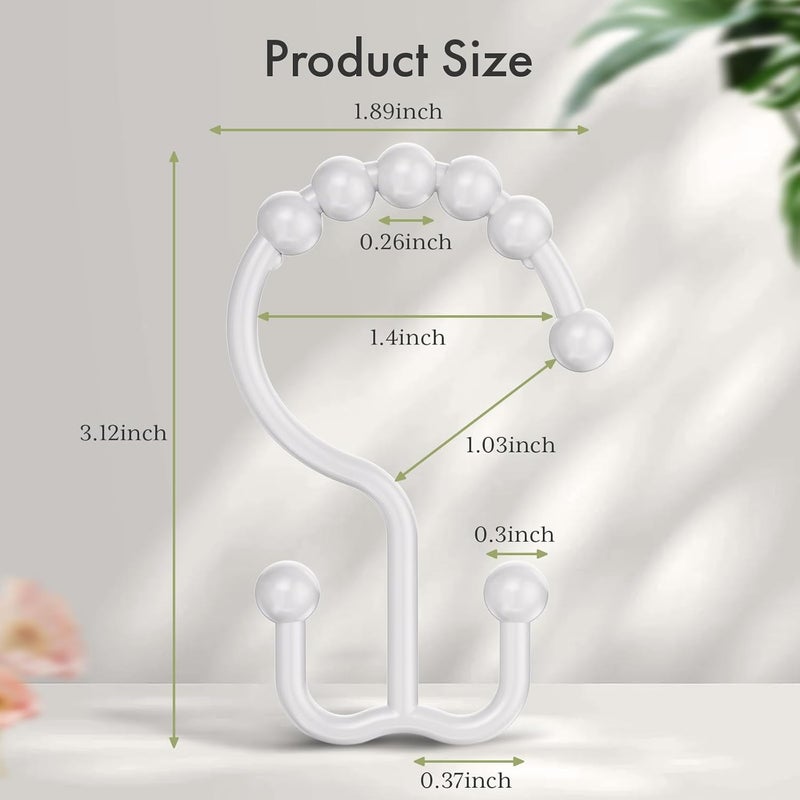Amazer Plastic Shower Curtain Hooks, Double Shower Curtain Rings, Shower Rings for Shower Curtain, White Shower Hooks for Curtain Liner Bathroom - 12 Pcs - Image 2