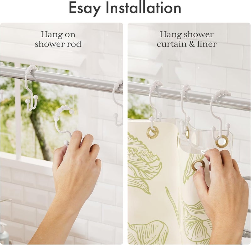 Amazer Plastic Shower Curtain Hooks, Double Shower Curtain Rings, Shower Rings for Shower Curtain, White Shower Hooks for Curtain Liner Bathroom - 12 Pcs - Image 5