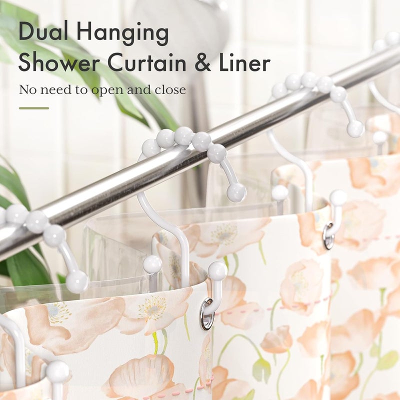 Amazer Plastic Shower Curtain Hooks, Double Shower Curtain Rings, Shower Rings for Shower Curtain, White Shower Hooks for Curtain Liner Bathroom - 12 Pcs - Image 4