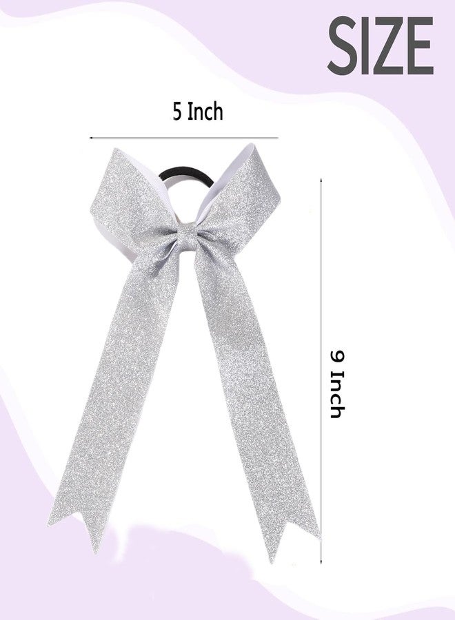 Hipcheer Long Tail Glitter Cheer Bows 16 PCS Collegiate Style Cheer Bows Ponytail Holder Handmade Bows for Girls Teens Cheerleader Sports (Glitter Silver) - Image 4