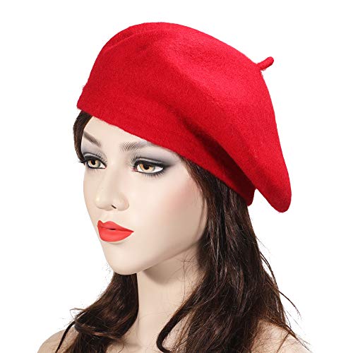 ZLYC Wool Beret Hat Classic Solid Color French Beret for Women Red - Image 2