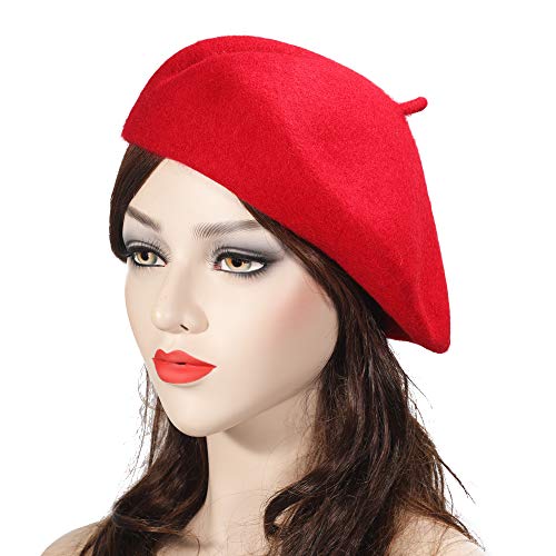 ZLYC Wool Beret Hat Classic Solid Color French Beret for Women Red - Image 3