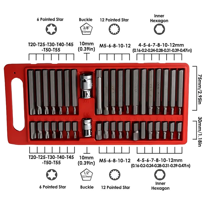 Inditrust 40pc Torx set Star Spline set Hex Allen Key Socket Bit Set 38 12 Drive Alan T20t55 Socket Set Pack of 40 PLASTIC BOX - Image 3