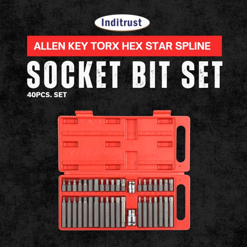 Inditrust 40pc Torx set Star Spline set Hex Allen Key Socket Bit Set 38 12 Drive Alan T20t55 Socket Set Pack of 40 PLASTIC BOX - Image 2