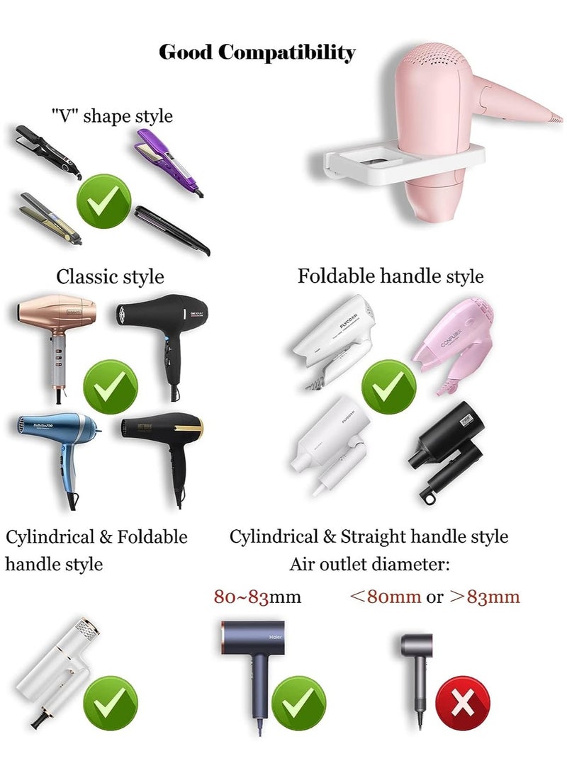 KASTWAVE حامل مجفف الشعر حامل مجفف الشعر متوافق مع حامل مكواة الشعر تركيب على الحائط لتخزين أدوات الشعر منظم حامل المملس مع فتحة إدارة الكابل المدمجة - Image 4