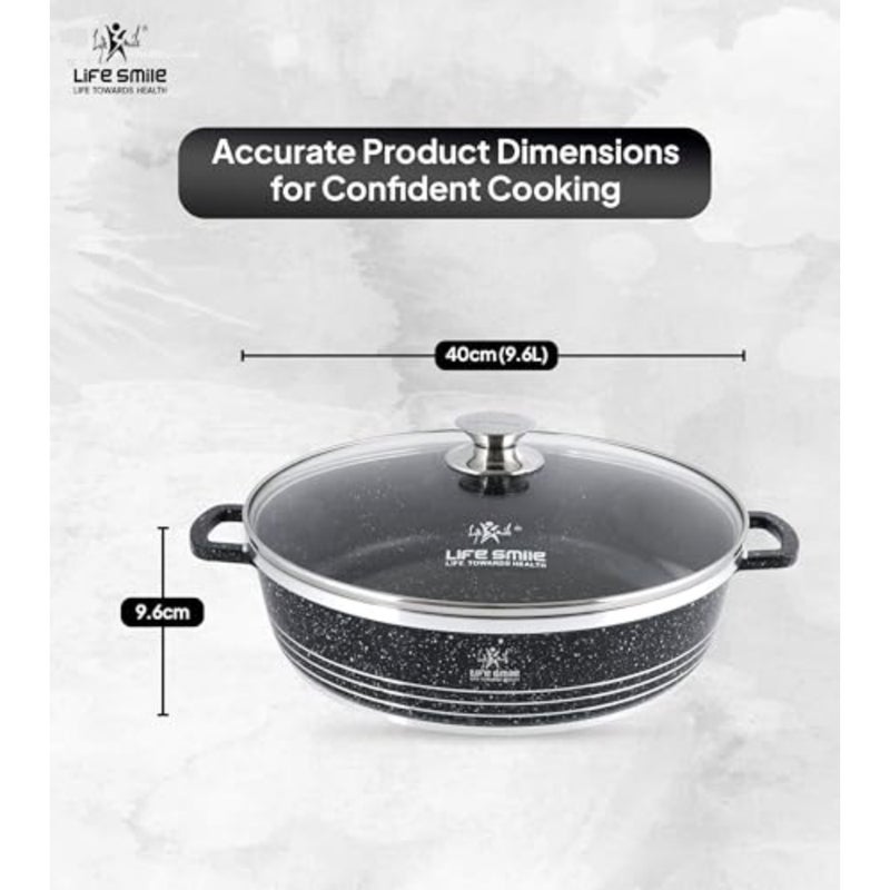 Shallow Pot with Lid Non Stick Granite Coating Frying Pan Oven Safe 100% PFOA FREE Double Handle 40 CM (9.6 Liters,Black) - Image 2
